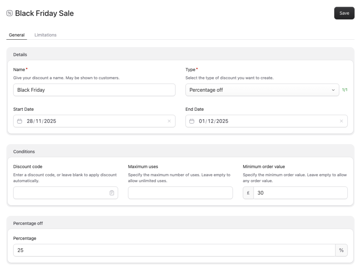Discount Create Form