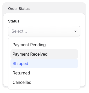 Order Status dropdown