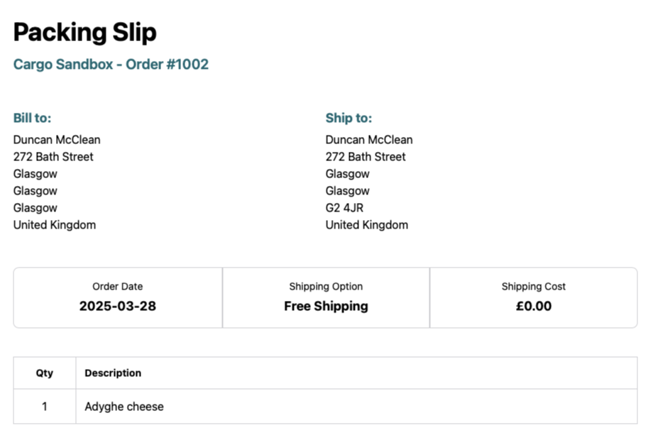 Packing Slip