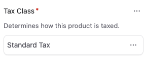 Tax Class field on product publish form